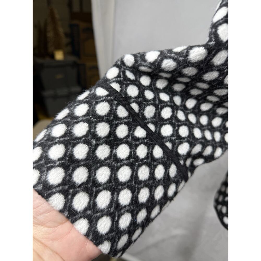 CHICO'S Polka Dot Jacket Sz 1 M 8-10 Blazer Plush Felt Black White Open Front - Picture 3 of 12